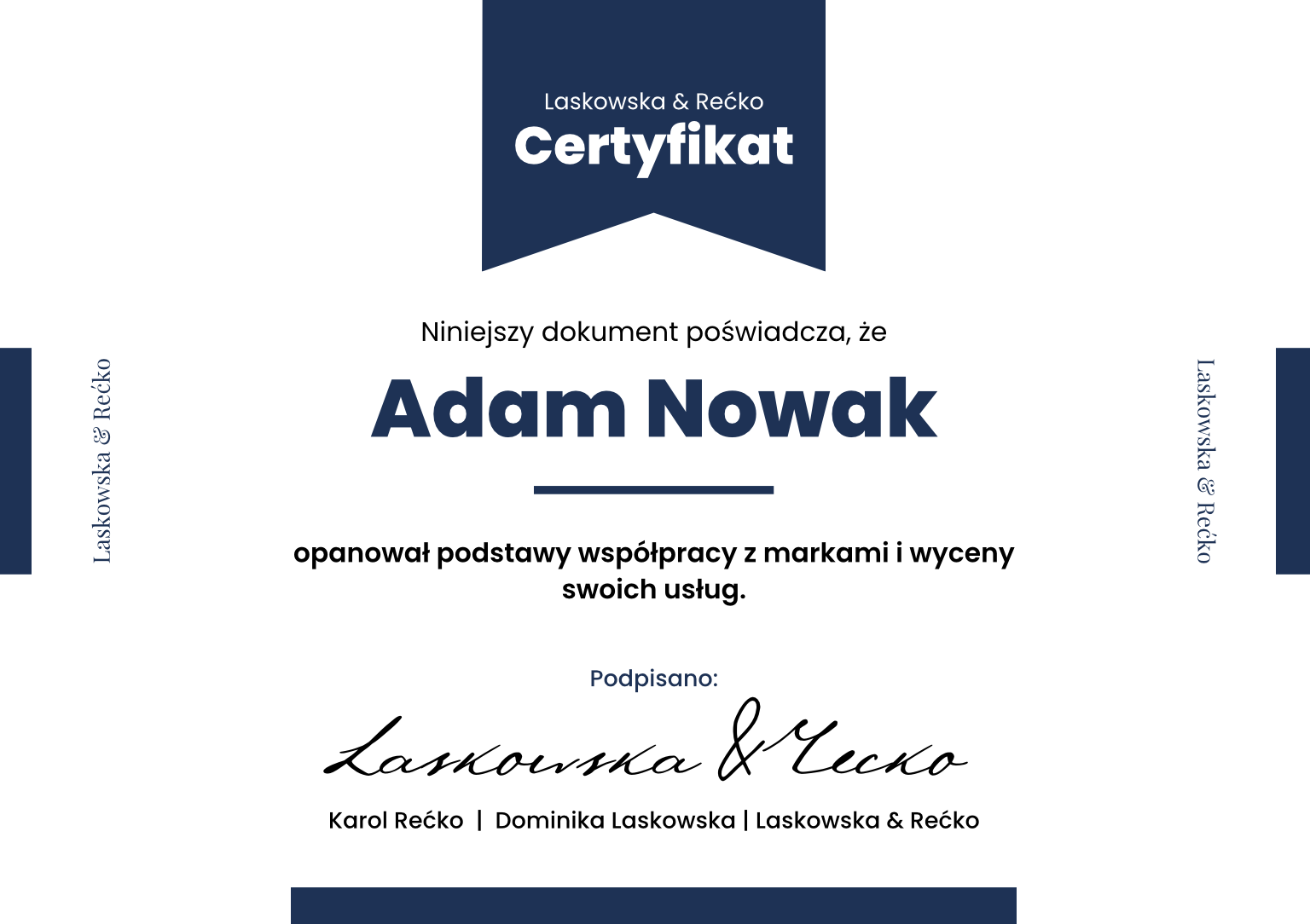 Certyfikat Laskowska & Ręcko